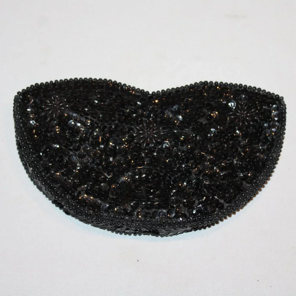 vintage‎ Silvercraft black beaded & sequin evening bag purse clutch zipper Japan